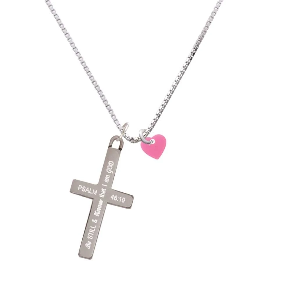Acrylic 5/16 Hot Pink Heart - Be Still and Know - Cross Necklace