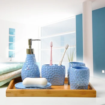 

Ceramic bathroom five-piece Mediterranean style wedding gift European-style simple bathroom toothbrush cup holder set