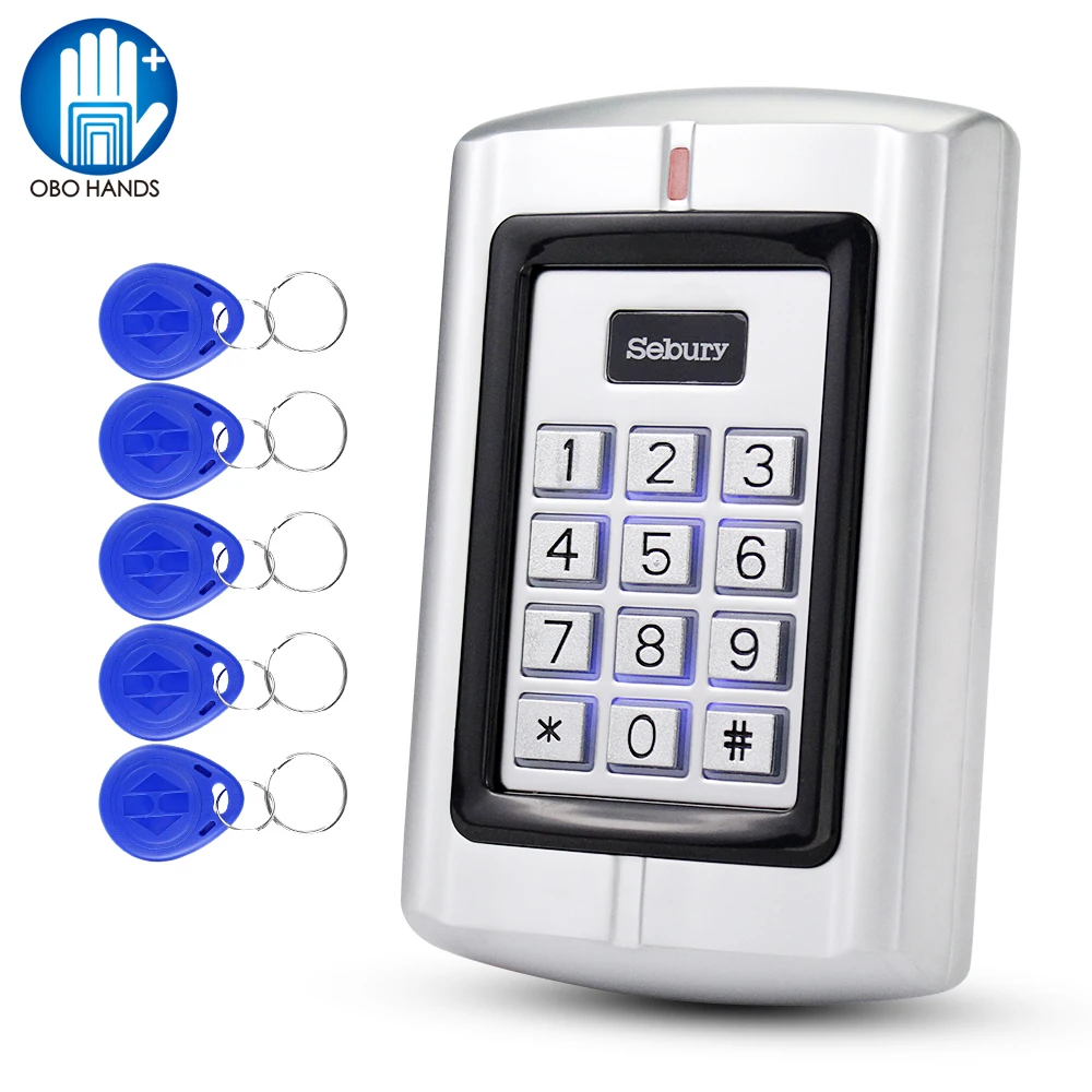 

OBO HANDS Sebury Metal Access Control Keypad Board RFID Controller Standalone Acess Control System + 5pcs 125KHz EM Keyfobs tags