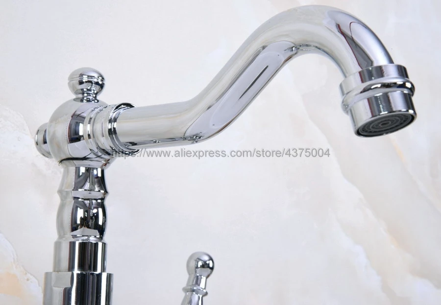 Bathroom Faucet Polished Chrome Single Handle Hot & Cold Water Mixer Taps Wash Basin Bathroom Deck Mounted Faucet Nnf930