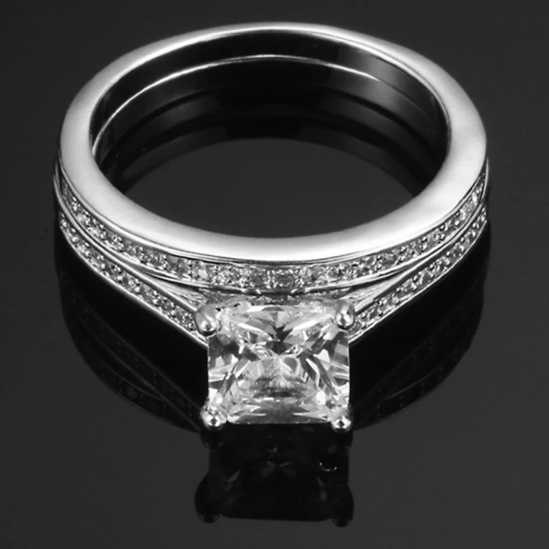Его и ее кольца Нержавеющая сталь CZ соответствующие Вечность Обручальное кольцо комплект