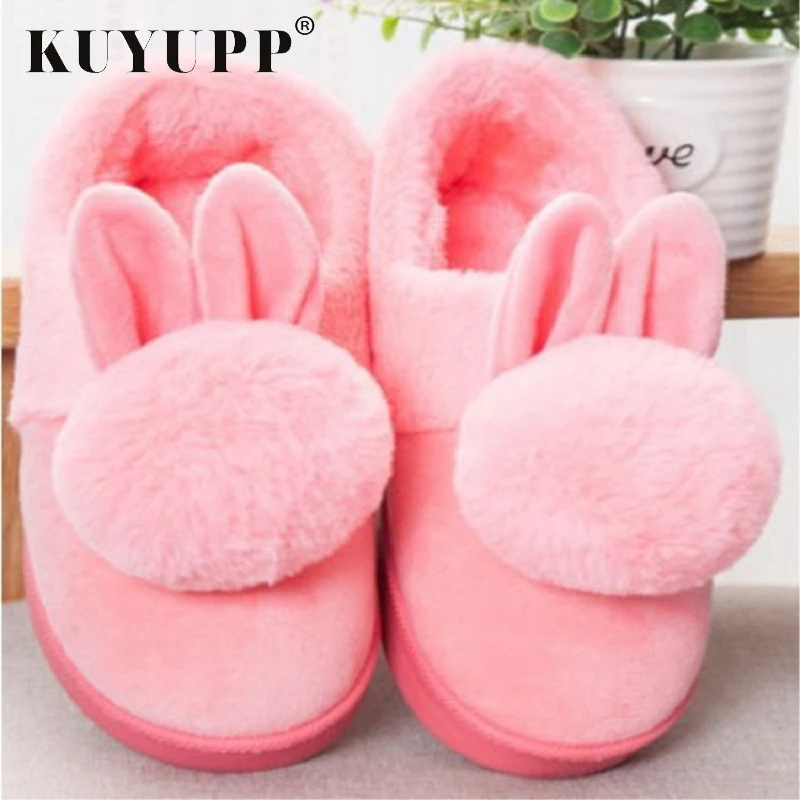 Shallow Slip On Women Indoor Slippers Soft Bottom Winter Rabbit Shoes Warm Casual Ladies Footwear With Fur Home Cotton KBT1086 | Обувь