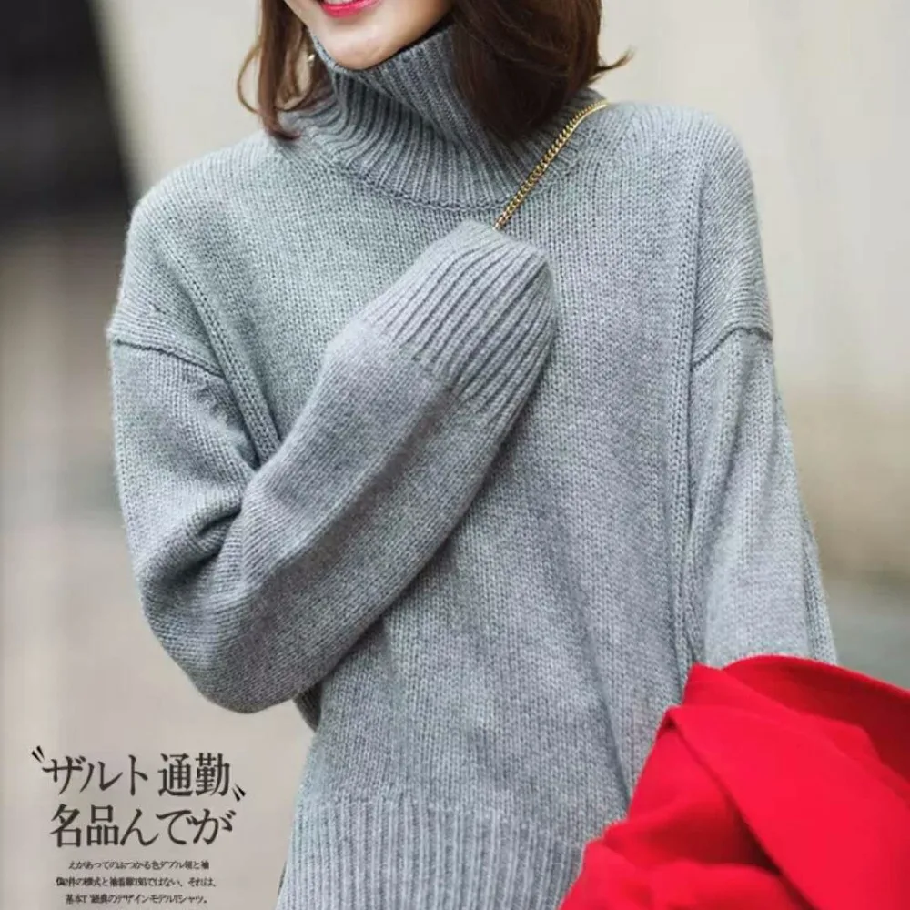 

2018 Women Sweaters 100% Cashmere and Wool Pullovers Hot Sale Turtleneck Loose-style Jumpers Girl Knitwear Woman Sweater Clothes