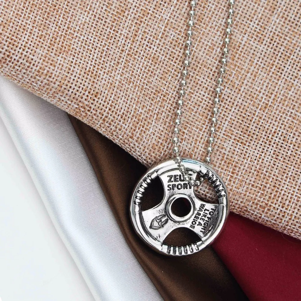 Figaro Chain Bodybuilding Pendant Disk Fitness Gym Necklace Sport Man