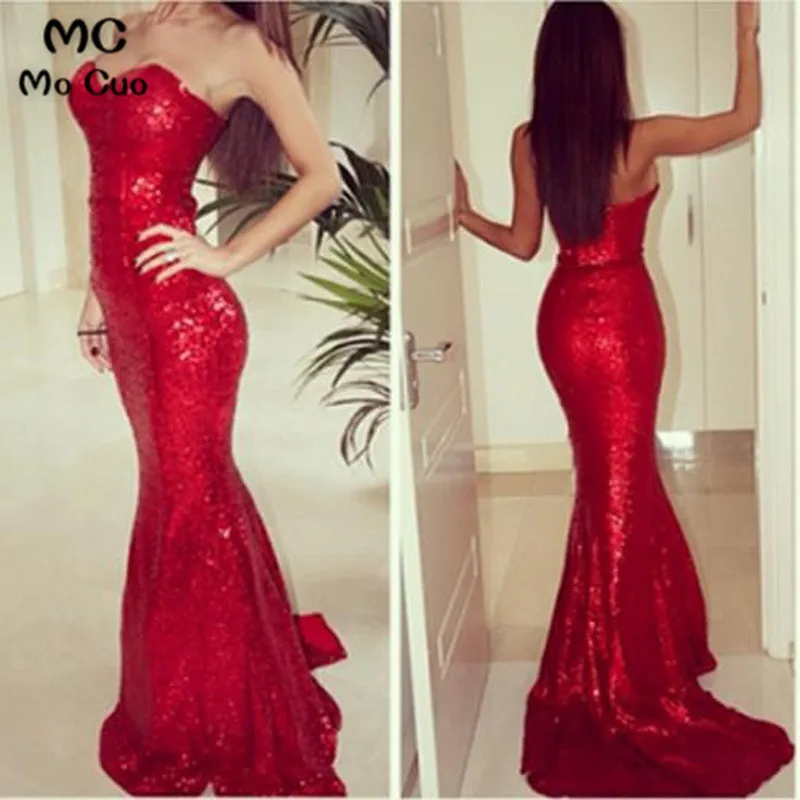 

Red Sparkly Mermaid Evening Dresses with Sequins Prom Gown Sweetheart Pageant Graduation Gown Evening Party Dress