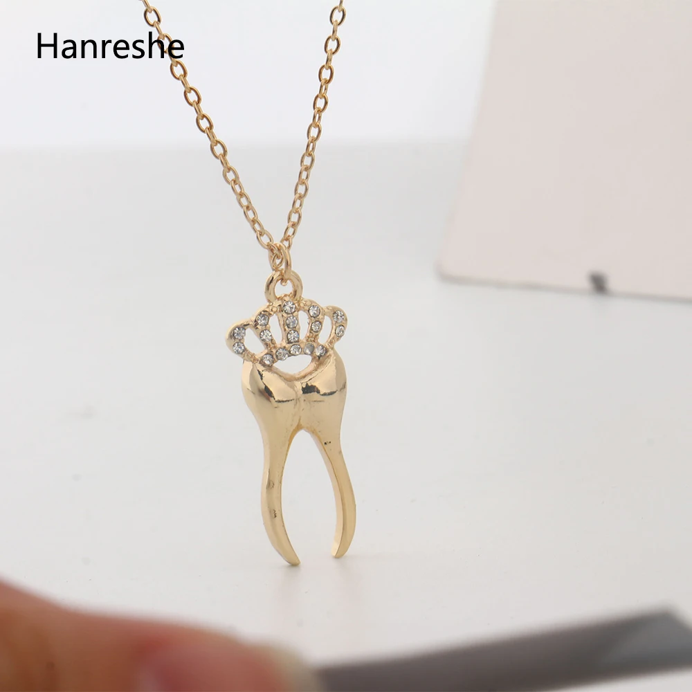 HANRESHE зуб с кристаллами кулон для стоматолога ожерелье позолоченное модное