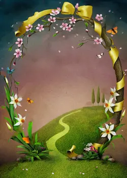 

spring frame pink flowers green grass tree garland Background Vinyl cloth High quality Computer print wall backdrops