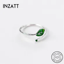 INZATT, настоящее 925 пробы, серебряная, зеленая, эмалированный лист, винтажное регулируемое кольцо, элегантное, хорошее ювелирное изделие для женщин, вечерние, аксессуары, подарок