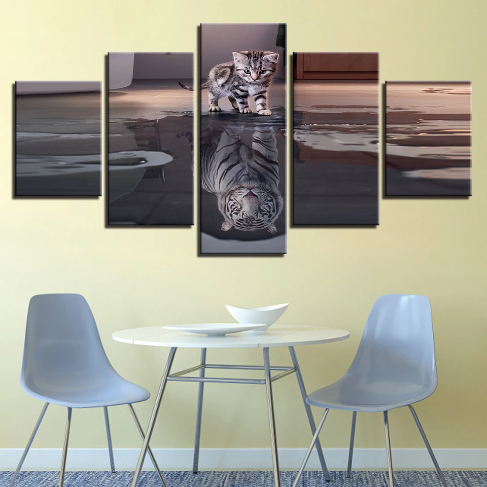 Canvas Wall Art Pictures Home Decor For Living Room Framework 5 Pieces Cats Tigers Paintings Modular HD Prints Animals Posters