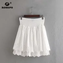 ROHOPO ЕС Размеры Для женщин со сборками, расширенные хлопок шикарная юбка с цветочной вышивкой оборками Плиссированное открытое Дамы Мини Нижняя юбка# CW9265