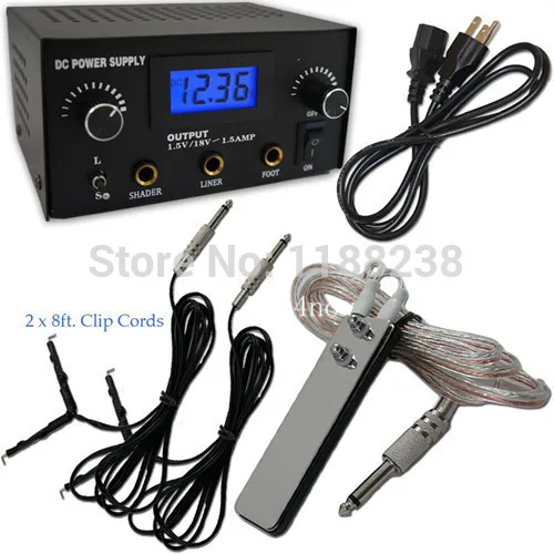 Promotion ! LCD Digital DUAL machine TATTOO POWER SUPPLY Foot Pedal Switch+2XClip Cords tattoo machine gun