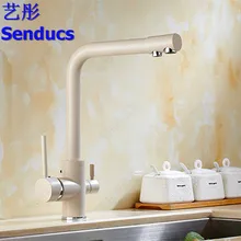 Бесплатная доставка senducs фильтр для воды кран для кухонной мойки кран с твердыми Латунь Кухня фильтра кран, двойной ручкой водопроводной воды