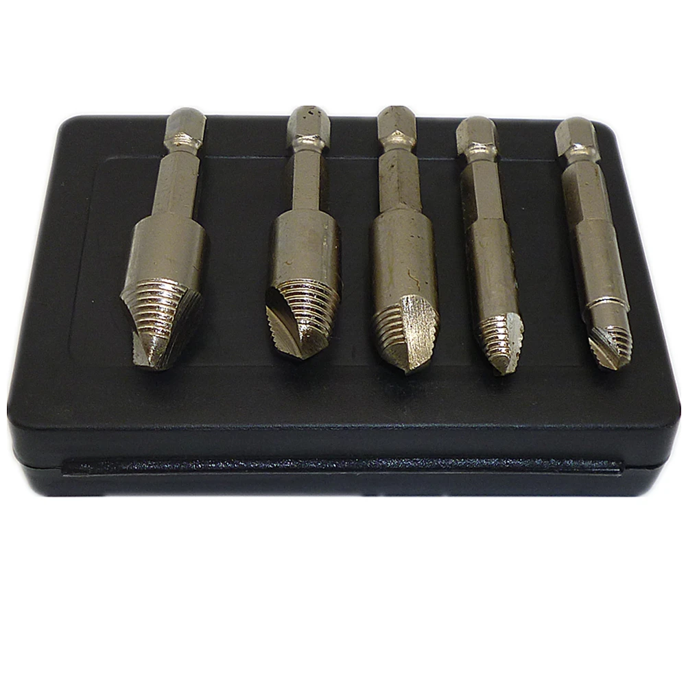 New 5pc Damaged Screw Bolt Stud Extractor Remover Easy Drill Bits Out Set Case