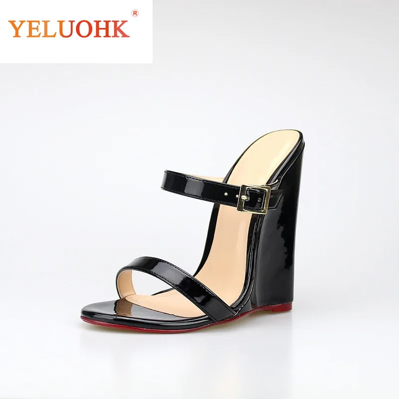 

40-46 Extreme High Heel Sandals Women Sexy 2018 Summer Shoes Patent Leather Platform Sandls Women 14cm