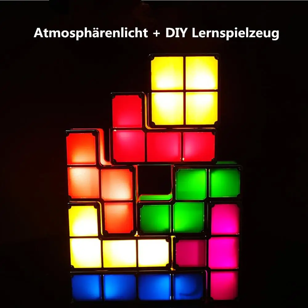 Светильник-головоломка Tetris, Штабелируемый светодиодный настольный светильник, конструктор, блок, Ночной светильник, 3D Ретро игра, башня, лампа, Детская красочная кирпичная игрушка