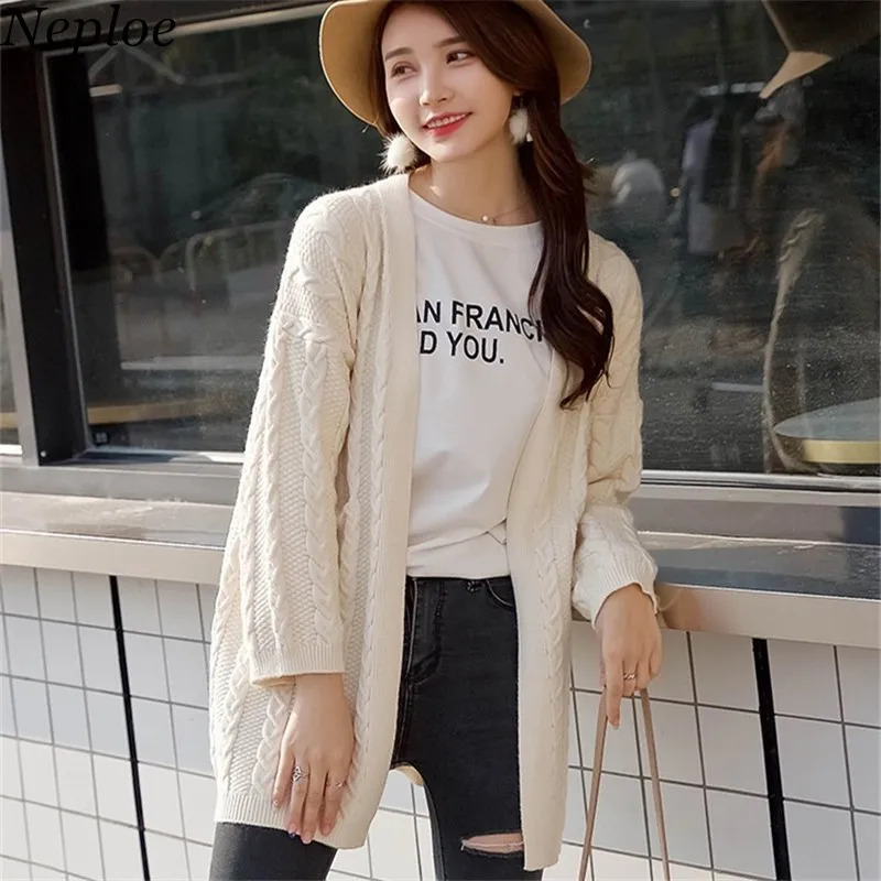 Neploe 2019 New Preppy Style Cardigan Long Sleeve Pockets