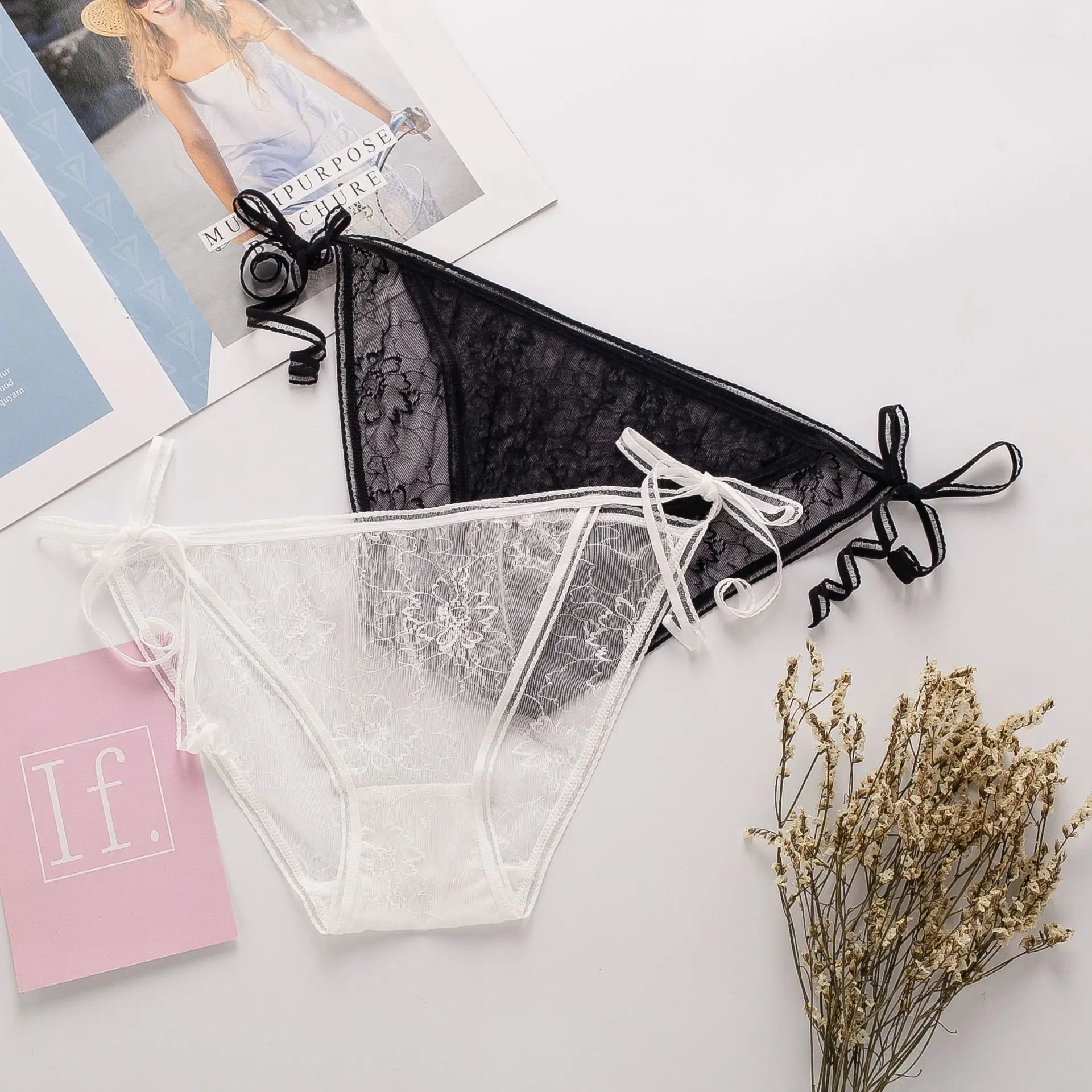 

2019 Sexy Silk Panties Hollow Out Underwear Woman Adult Sexy Frenulum with No Trace Low Waist Triangle Shorts Crotchless ZA0015