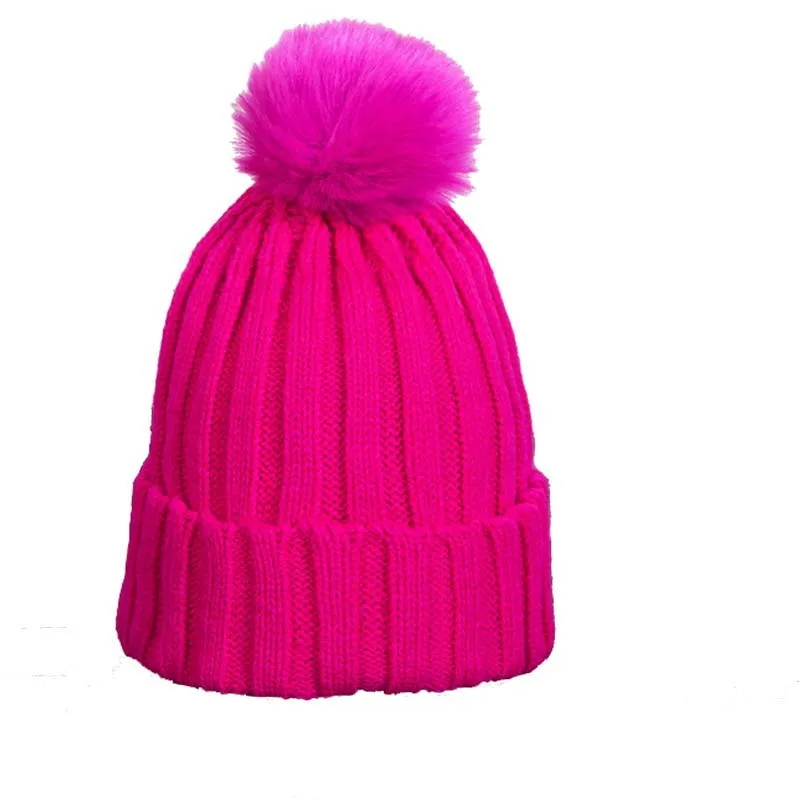 

Thick Female Fur Pompom Hat Winter Hat Men Skullies Beanies Women Warm Cap Elasticity Knit Beanie Hats Girls Boys Faux Fur Hats
