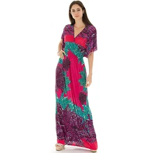 2019 Casual Women Summer Dress V Neck Short Batwing Sleeve Holiday Long Maxi Beach Dress Plus