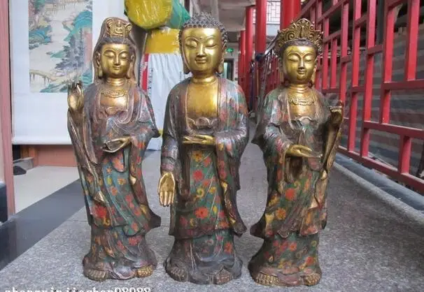 

23"Chinese cloisonne Bronze Gilt Three Saints of the West sakyamuni Buddha Set
