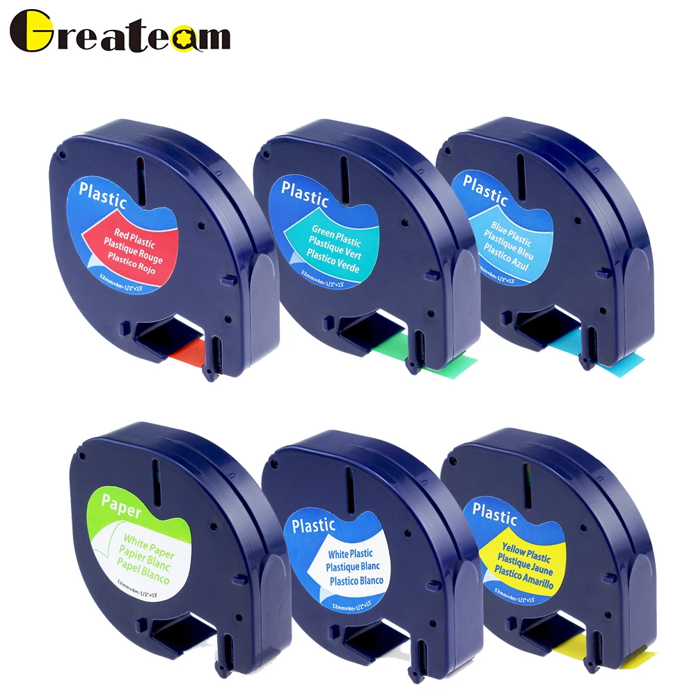 

Greateam 6pcs/lot 91330 91331 91332 91333 91334 91335 Compatible DYMO LetraTag Self-Adhesive Mixture Color For LT-100H Printer