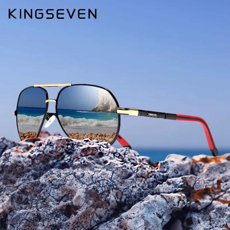 Мужские солнцезащитные очки с поляризацией KINGSEVEN черно серые зеркальным