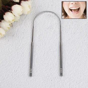 

1pc Stainless steel tongue applicator Dental Care Tongue Clean Tool Good Breath Cleaner Scraper Handle Hygiene Toothbrush 1pc