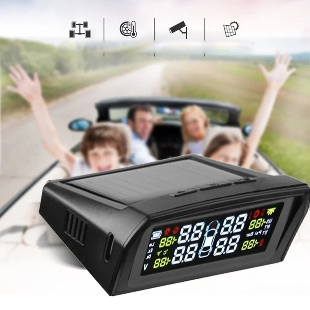 Tp-s1i Tpms Tire Pressure Monitor System Wireless Solar-powered Display 4 Internal Sensors