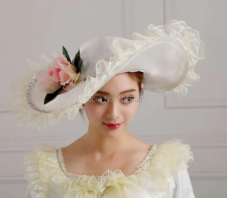 

Elegant white Retro Vintage Costume Court hat Victorian dress Rococo Flowers Lady Renaissance Lolita caps MZ-17 Hat