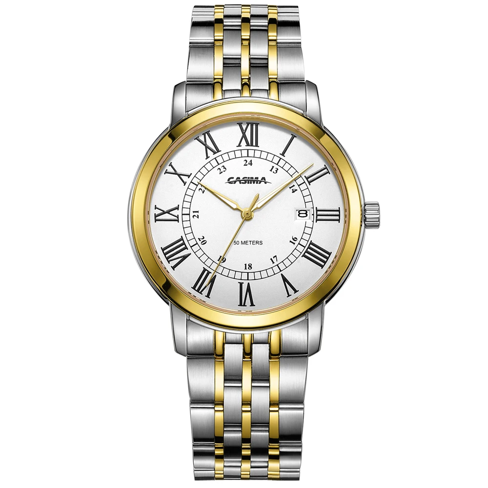 

CASIMA Top Luxury Gold Quartz Analog Men's Watches Stainless Steel Leather Strap Business Waterproof With Date 5128