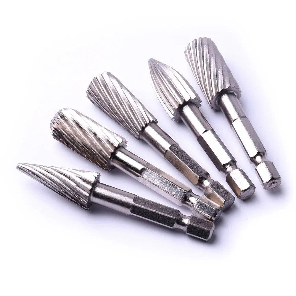 5pcs 6.35mm Shank High Speed Steel Rotary Files Set Multishape Files