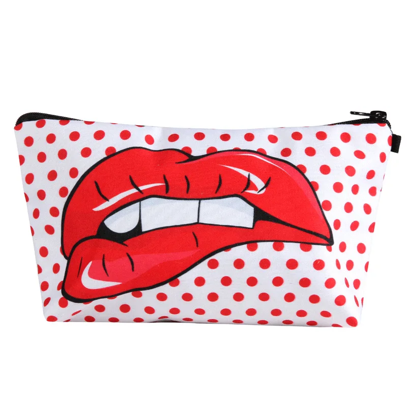 

3D Printing Makeup Bags With Multicolor LipPattern Cute Cosmetics Pouchs For Travel Ladies Pouch Women Cosmetic Bag Make up Bag