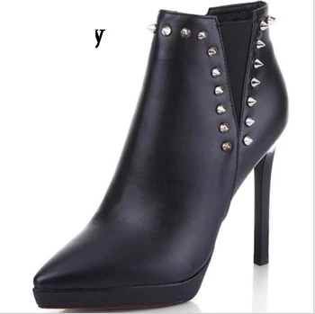 

Chaussure Femme Pointed Toe Shoes Woman Women Pumps Winter Ladies High Heels Ankle Martin Boots Wedding Rivet Girls G61218