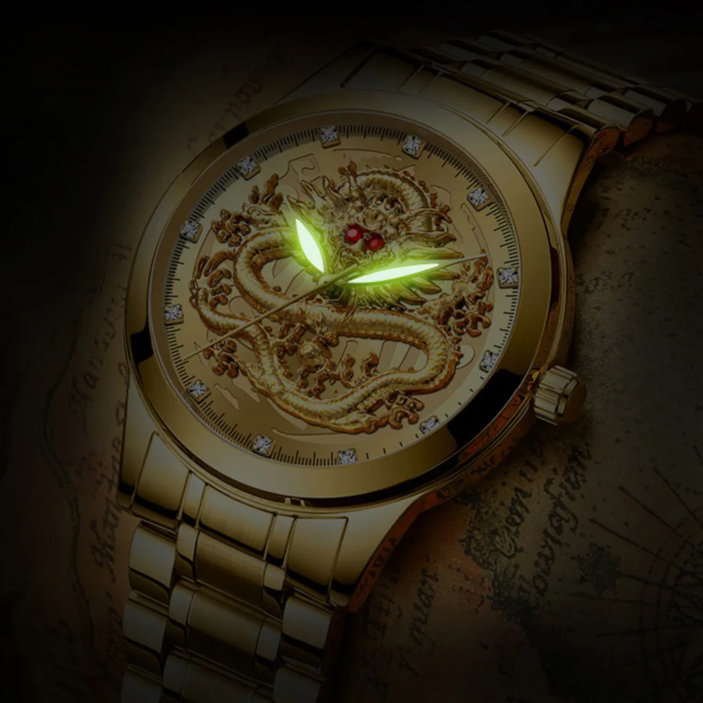 FNGEEN Черный Дракон деловые мужские часы из нержавеющей стали автоматические механические часы мужские часы лучший бренд класса люкс Relogio Masculino