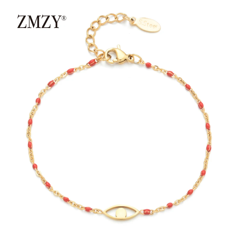 ZMZY Fashion Boho Single Evil Eye Bracelet Stainless Steel Jewelry Thin Gold Line Chain Charm Bracelet Women Love Gift