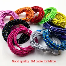 2000 шт./лот плетеный провод Micro USB кабель 3 м 9 футов Синхронизация нейлоновая ткань 5pin V8 зарядное устройство шнуры для samsung Galaxy S7 S6 S5 S4 I9500 htc