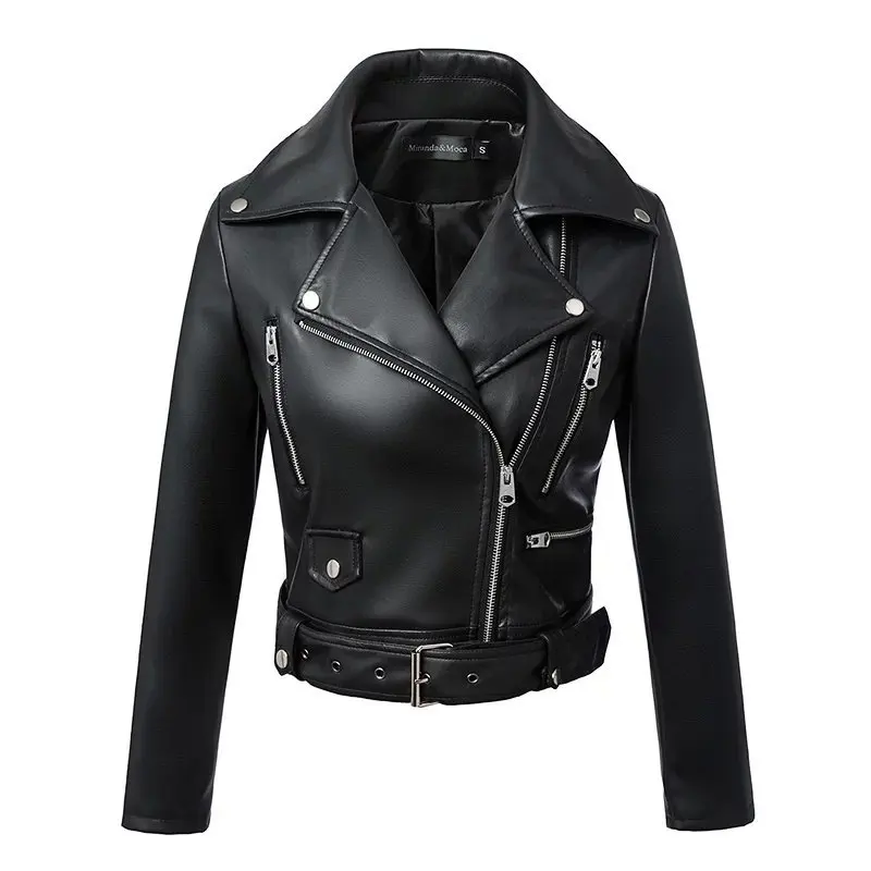 Women's Fancy Faux Leather Zipper Jacket Display Front