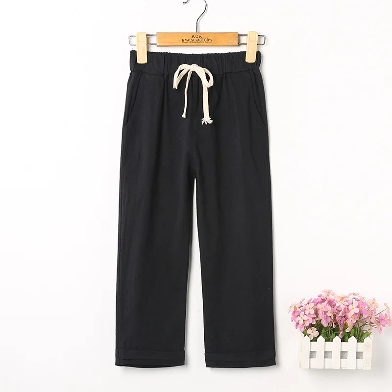 Летние женские повседневные брюки капри модные хлопковые льняные брюки с эластичной резинкой на талии шаровары брюки 11 цветов - Цвет: Черный