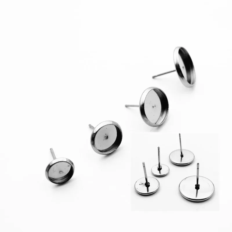 

Inner 6/8/10/12/14/16/18/20mm Silver Tone Stainless Steel Blank Earring Stud Gemstones Base Cabochon Cameo Base