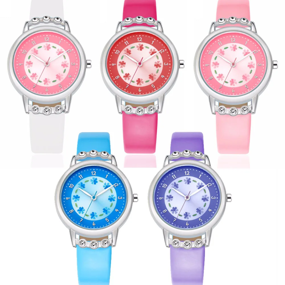 

Fashion Children Kids Girls Watch Rhinestone Flower PU Leather Strap Wristwatch Student Cartoon Quartz Watches BMF88