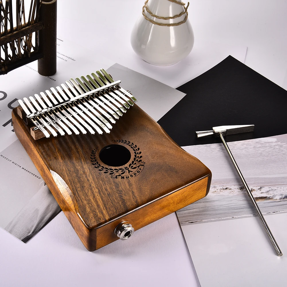 17-клавишным электрическая коробка EQ Kalimba Портативный Акация деревянная «пианино для больших пальцев» детский музыкальный инструмент с сумкой оптом