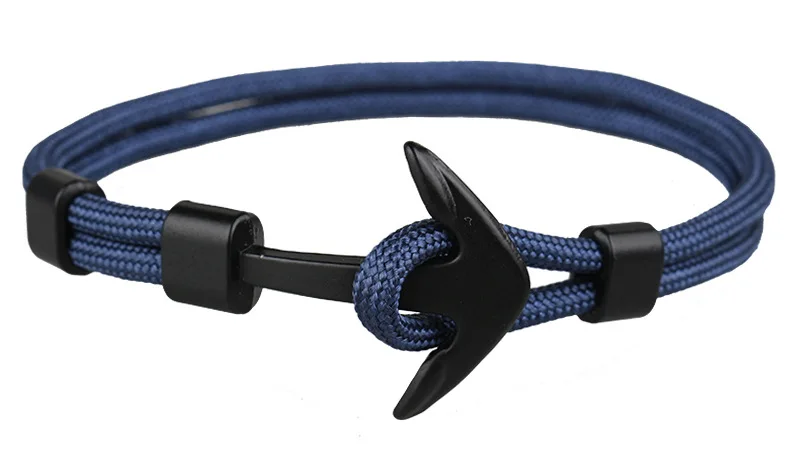Новое поступление серебряный/черный браслет из сплава с якорем многослойный веревочный цепь-Паракорд Браслет для женщин мужчин в морском стиле подарок
