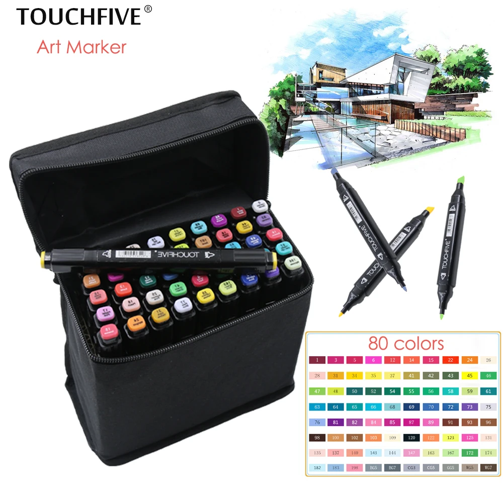 

TOUCHFIVE 48 Colors Alcohol Based Pen Marker Set Dual Head Sketch Markers Brush Pen For Draw Manga Animation Design Art Markers