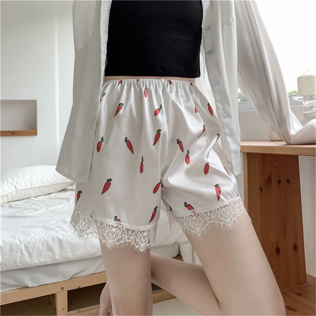 

Casual Women Sleep Shorts Classic Bloomers Pajama Shorts Summer Smooth Material Lace Short пижамные штаны женские шелковые шорты