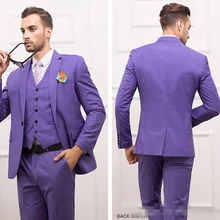 Slim Fit фиолетовый комплект со смокингом жениха лацкан с тупым углом; шлица Для мужчин's костюм с одной пуговицей, друга жениха, костюмы для свадебного ужина(пиджак+ брюки+ жилет