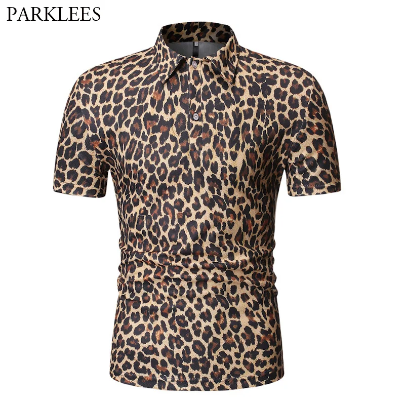 Модные, пикантные Leopard Print Polo Shirt Для мужчин 2019 Фирменная Новинка для ночного клуба Выходные туфли на выпускной бал Поло для мужчины Slim Fit