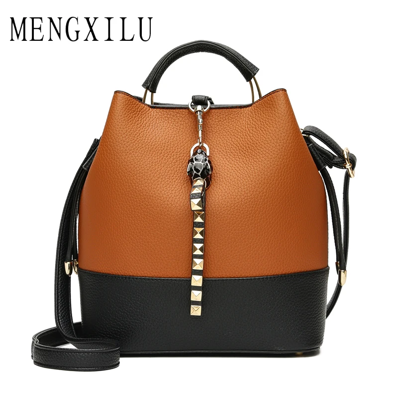 

MENGXILU Women Brand Rivet Crossbody Bag Fashion Women's Bag Handbag Ladies Pu Leather Famous Designer Brand Bags Panelled Tote