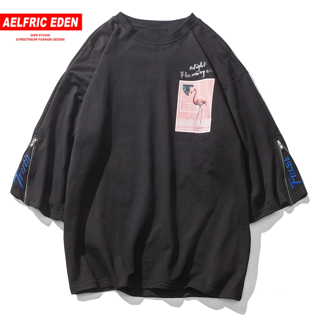 Aelfric Eden принт фламинго Мужская футболка лето 2019 Harajuku уличная одежда на молнии с