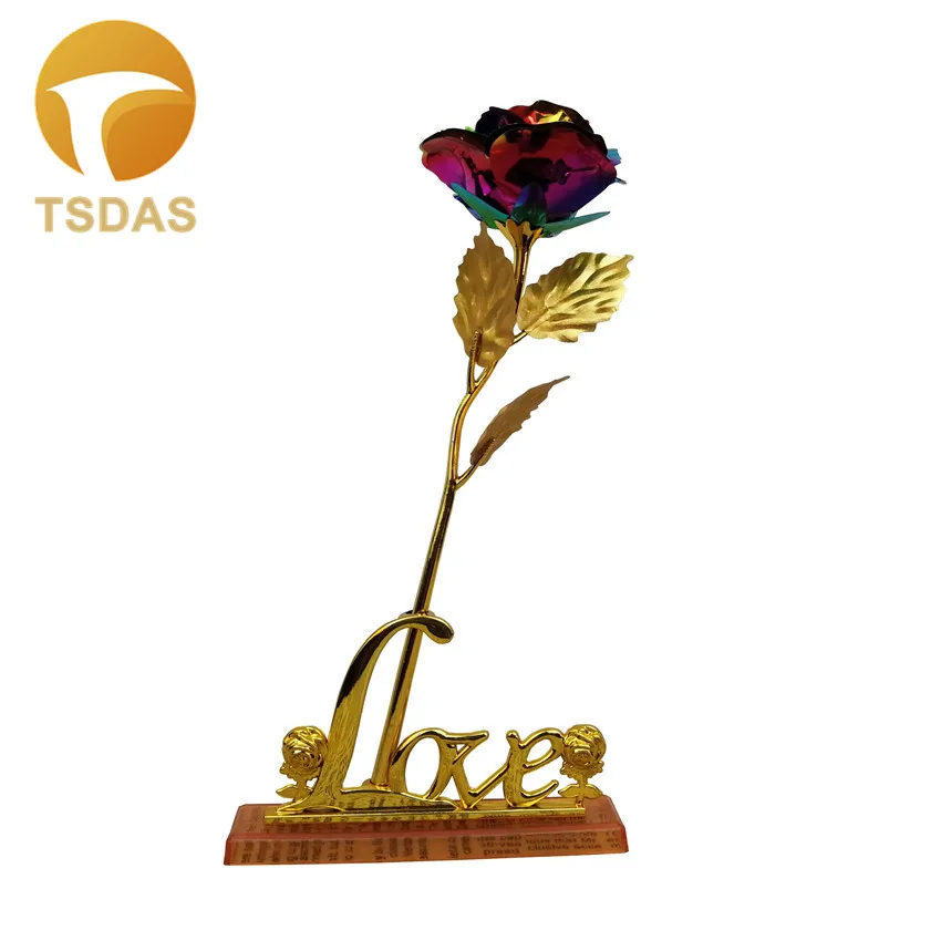 

Free Shipping Golden Artificial Flowers, 24K Gold Rose in Colors Romantic Anniversary Valentine's Day Gift + Box