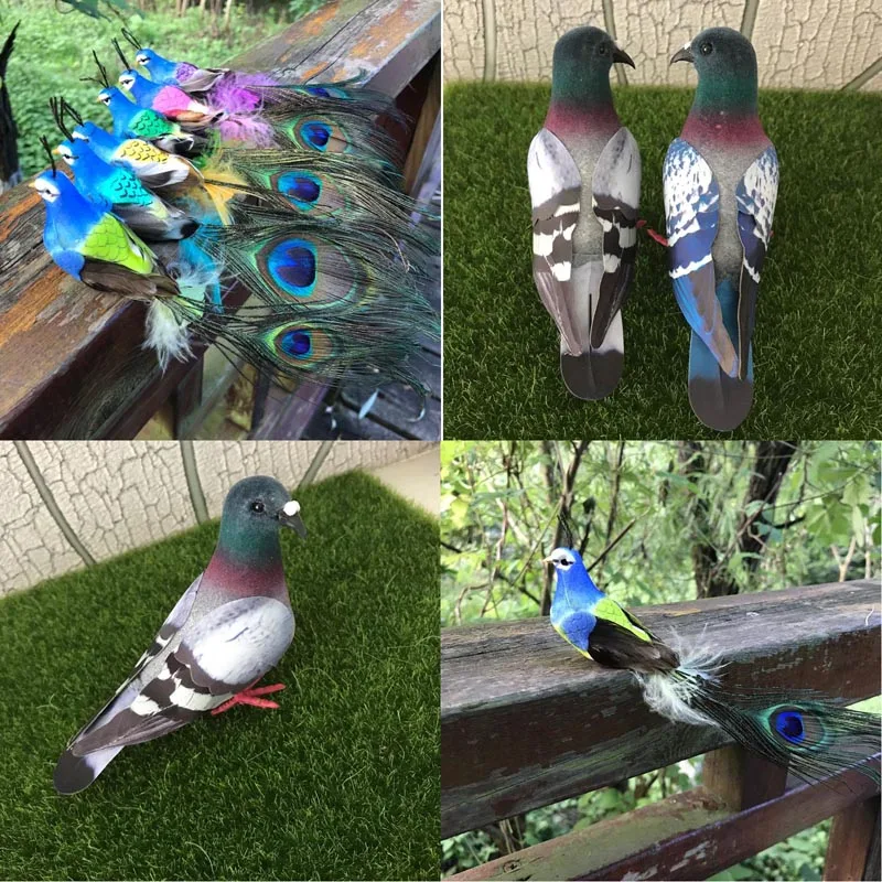 

Artificial Foam Feathers Colored Birds,Mini Peacock+Fake Bird Paperboard Decorative Doves for Wedding Decoration,Birthday Party
